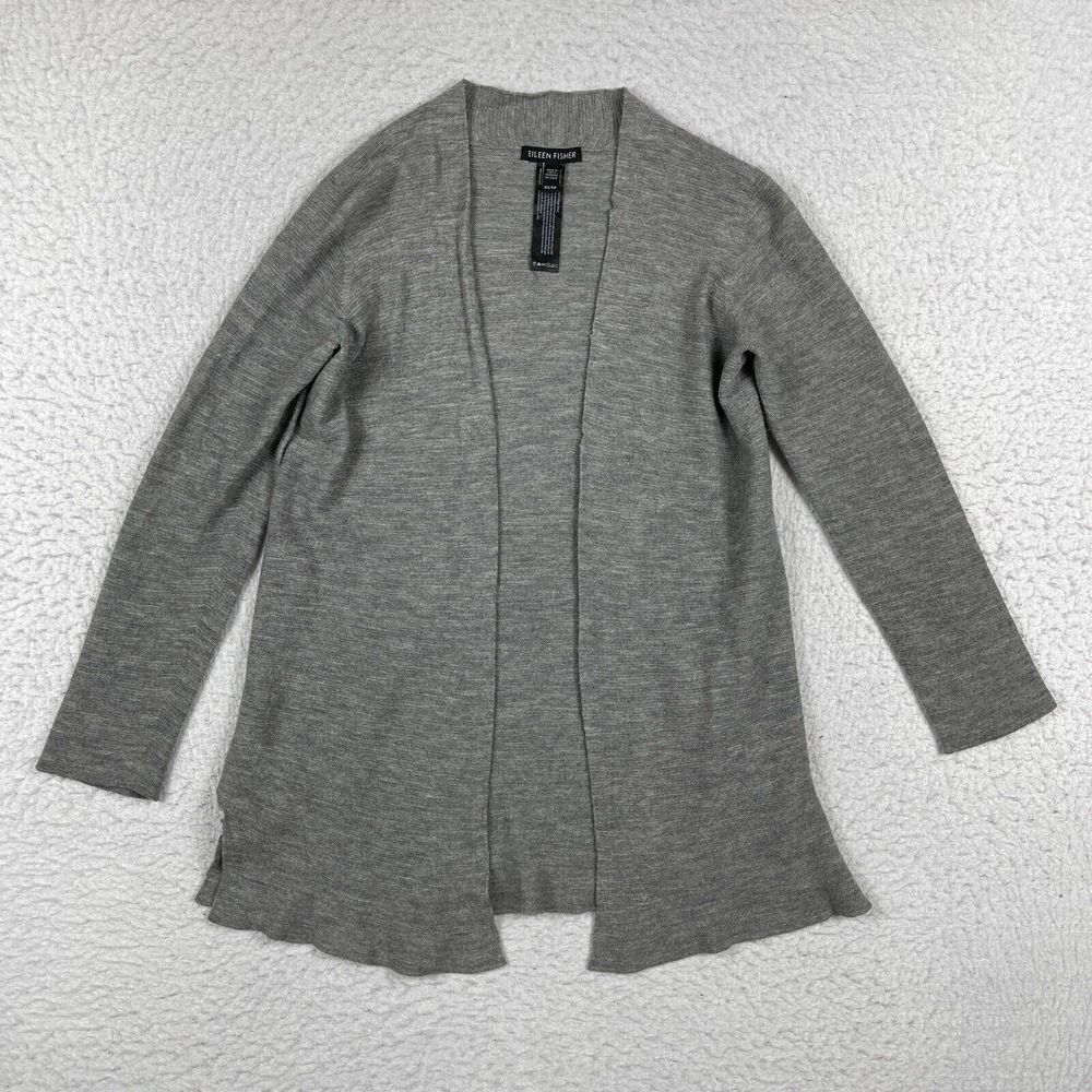 Eileen Fisher Sweater Womens XS Gray Made In Italy 100% Virgin Wool Cardigan